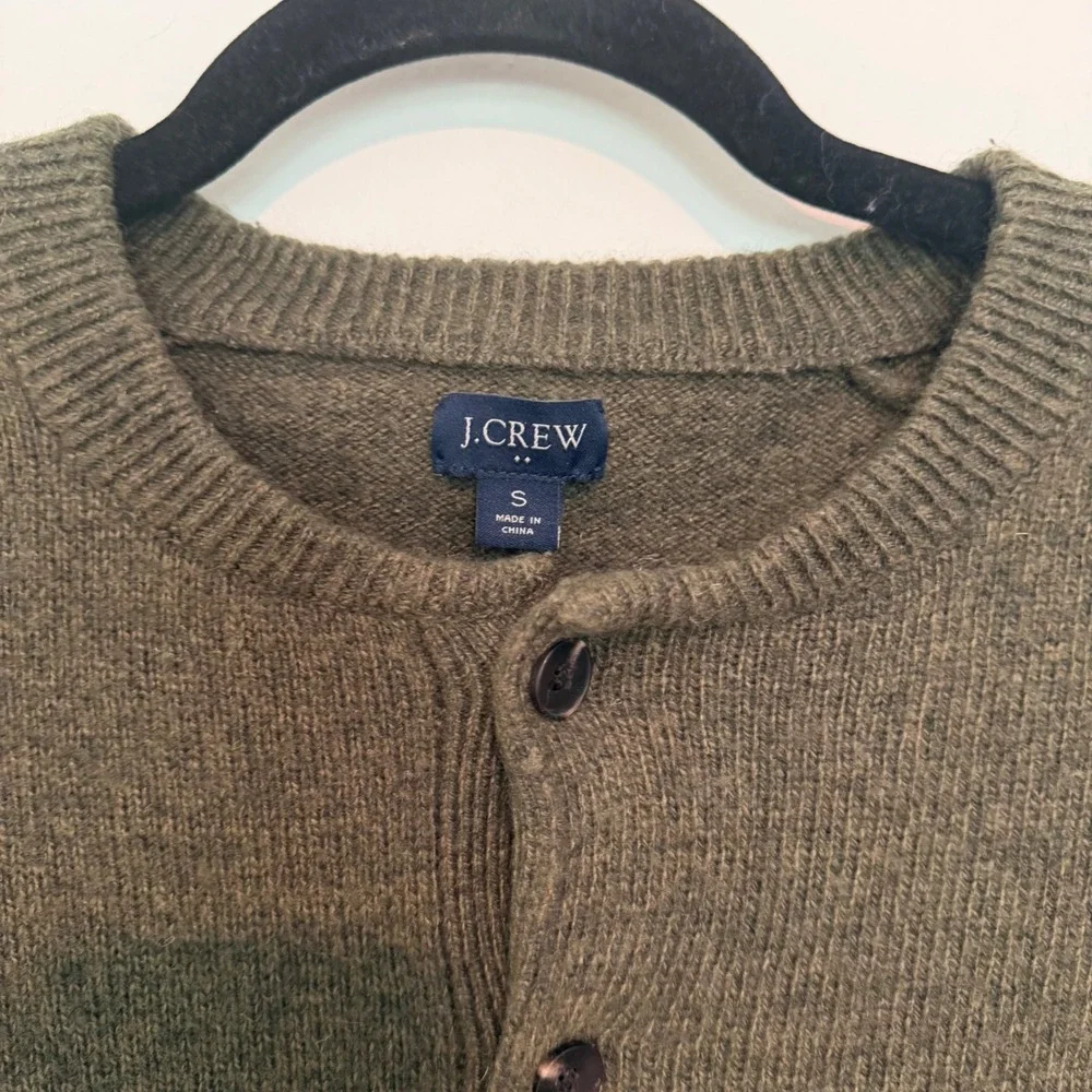 J.Crew Womens Olive Green Wool Blend Henley Sweater‎ Size S Long Sleeve Knit